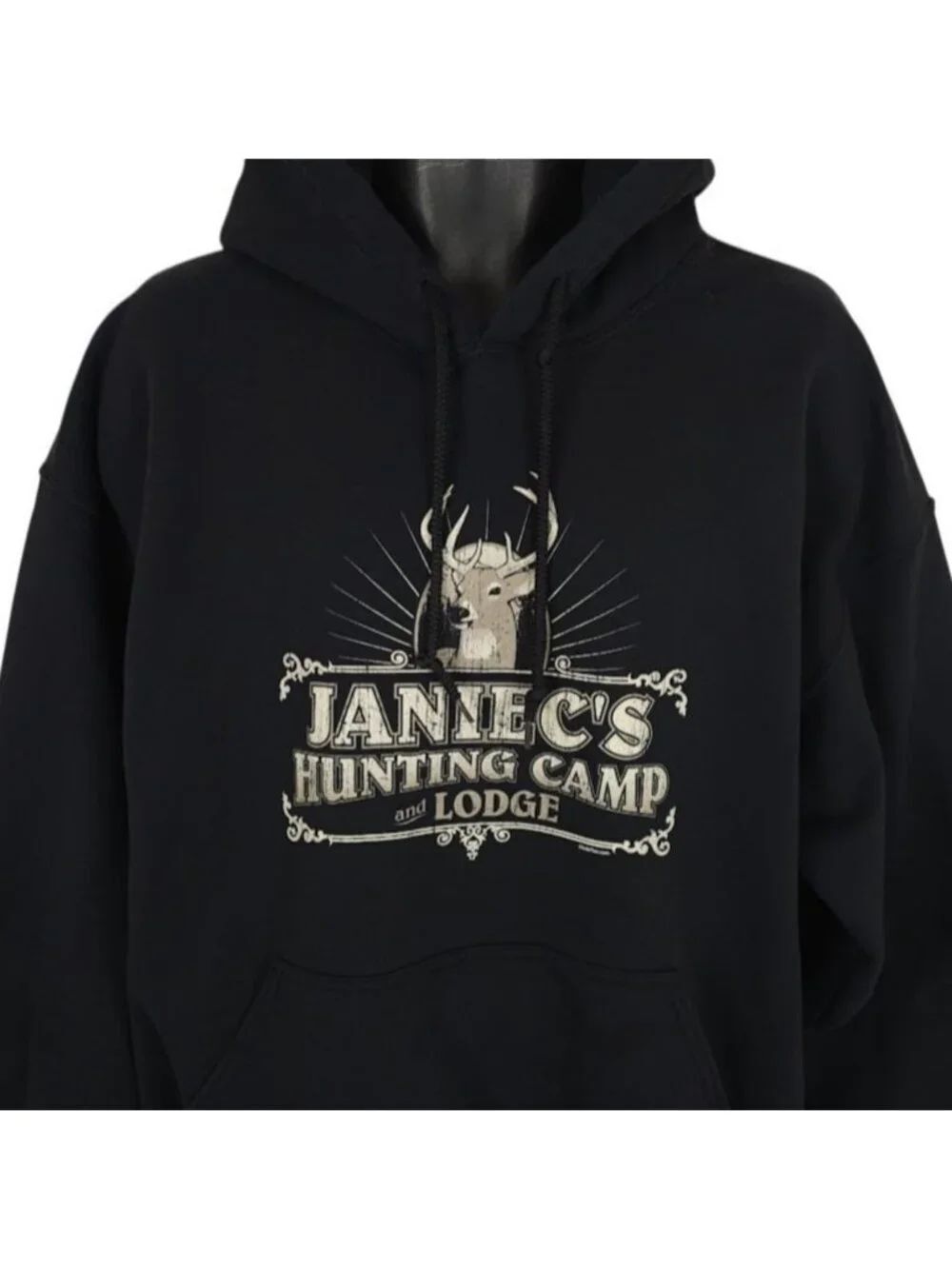 Hunting Camp And Lodge Sweatshirt Hoodie Mens Size XL Black Deer Hunter